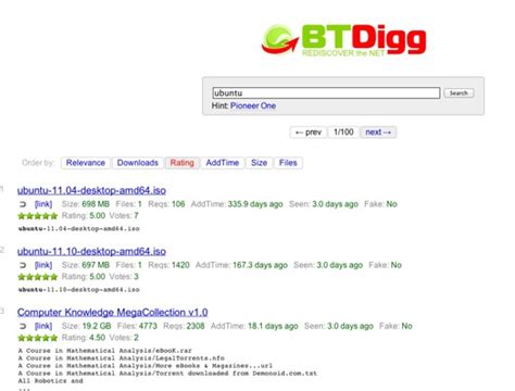 BTDigg Adds uTorrent Ratings to Search Results.